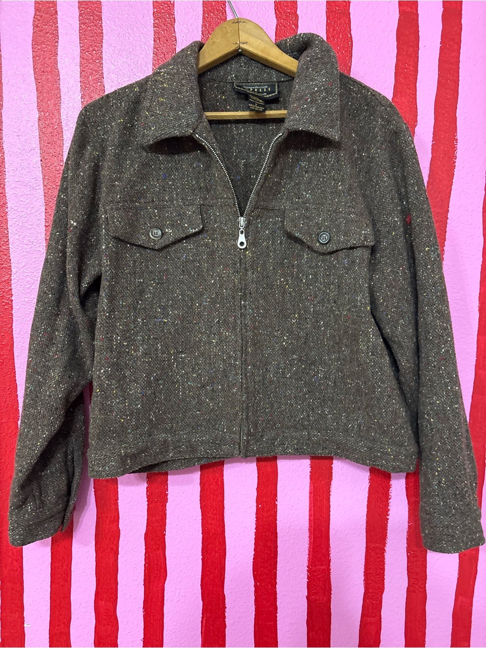 Express Brown Tweed Zip-Front Jean Jacket